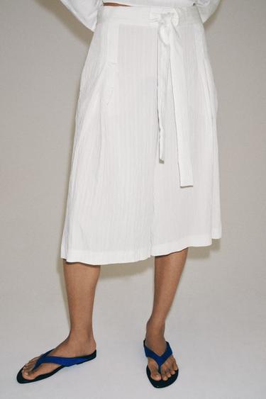 ZW COLLECTION LONG BERMUDA SHORTS WITH BELT - Oyster-white by Zara