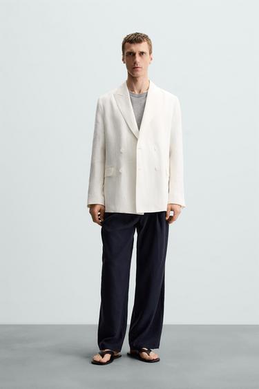 Zara 100% LINEN DOUBLE BREASTED BLAZER - White - Image 0