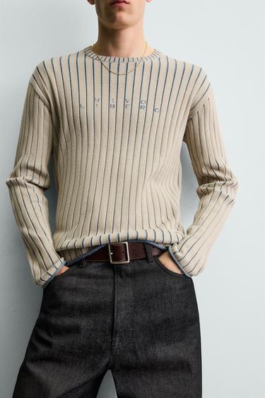 PULL CANNELÉ INSCRIPTION IMPRIMÉE - Bleu de Zara - Image 4