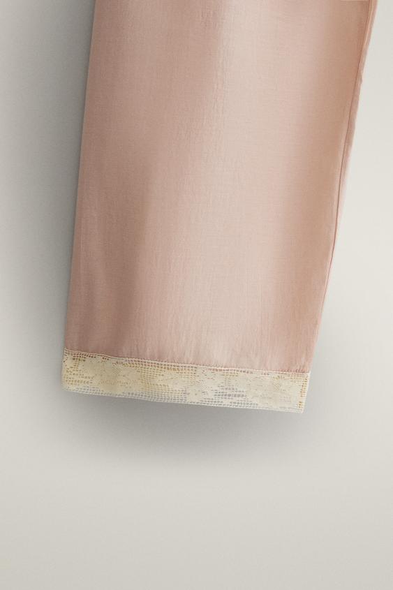 PANTALON COTON DENTELLE - Rose de Zara - Image 2