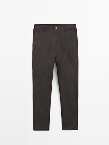 Pantalon large 100 % coton - Marron de Zara