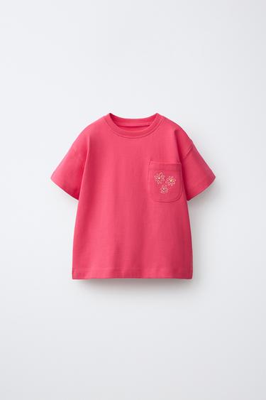 EMBROIDERED POCKET T-SHIRT - Red by Zara