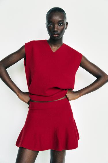 SHORT FLARED SKIRT - Dark red by Zara