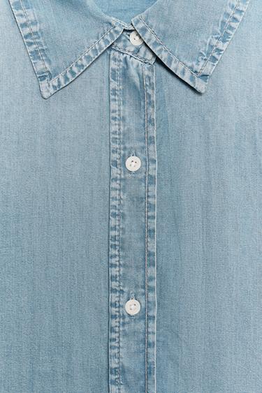 Zara TRF DENIM CROP SHIRT - Light blue