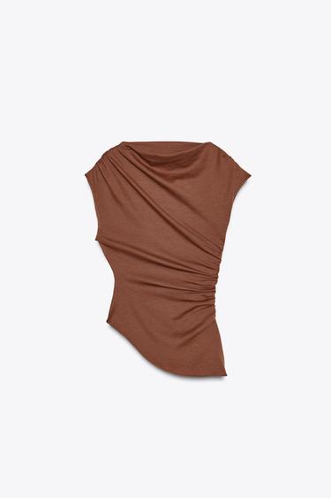ASYMMETRIC RUFFLED TOP - Terracotta by Zara