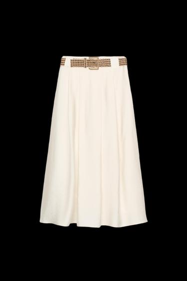MIDIROCK MIT GEFLOCHTENEM GÜRTEL - Cremefarben von Zara
