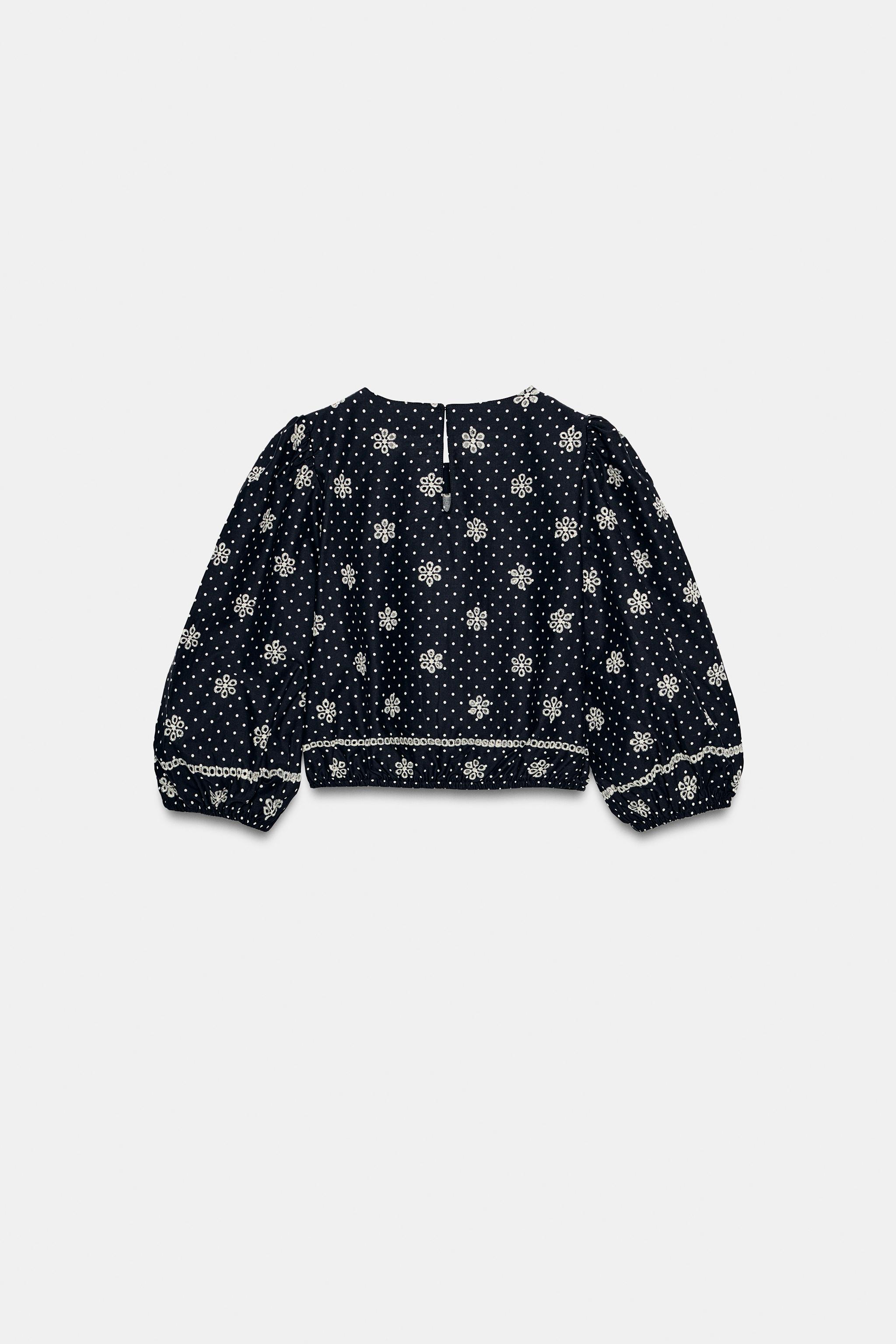 BLOUSE WITH CUTWORK EMBROIDERY AND DOTS