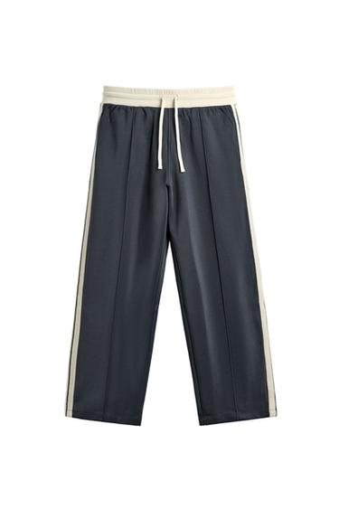 CALÇA JOGGER PERNA LARGA COM FAIXAS - Azul da Zara