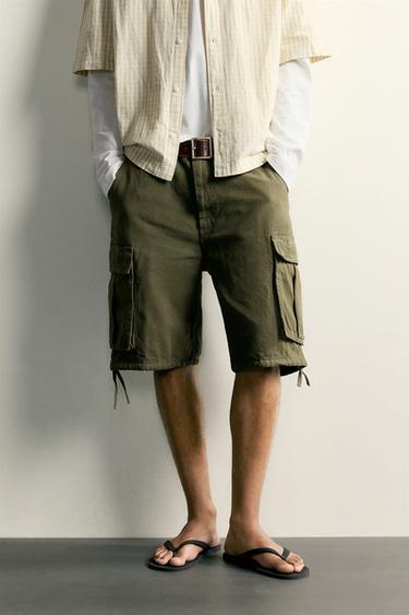 BERMUDA CARGO EN JEAN - Vert de Zara