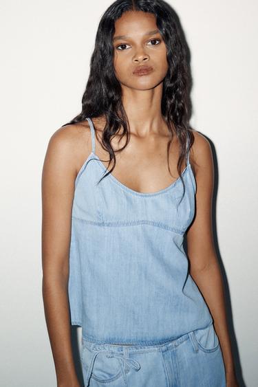 TRF DENIM TOP - Blue by Zara