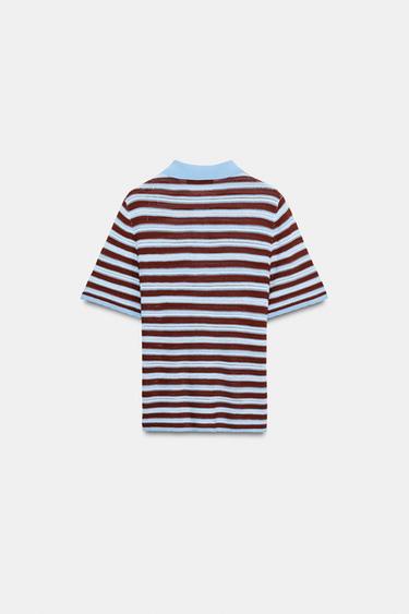 STRIPED KNIT POLO SHIRT - Blue/White by Zara