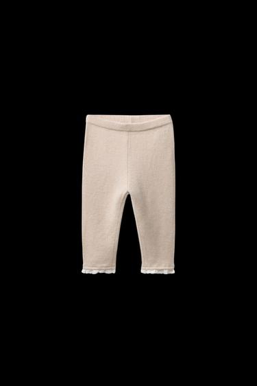 Zara LACE TRIM KNIT LEGGINGS - Light beige - Image 0
