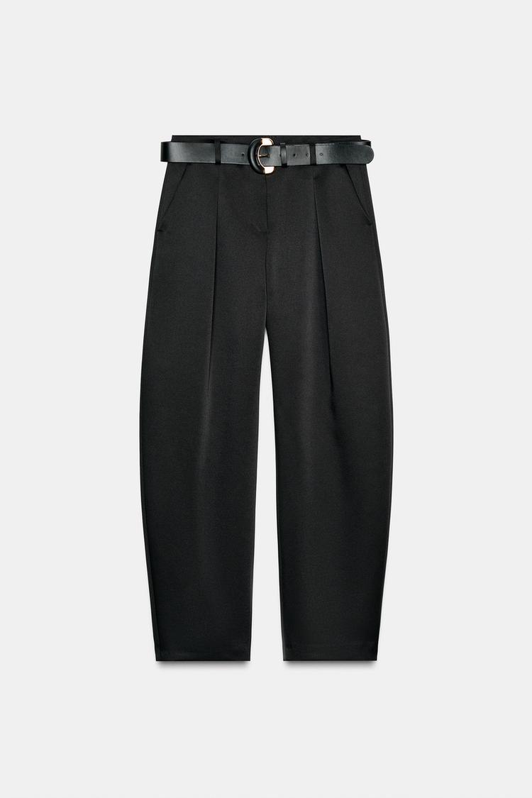 Blush Blouse Trouser — SATIN BARREL TROUSERS WITH BELT