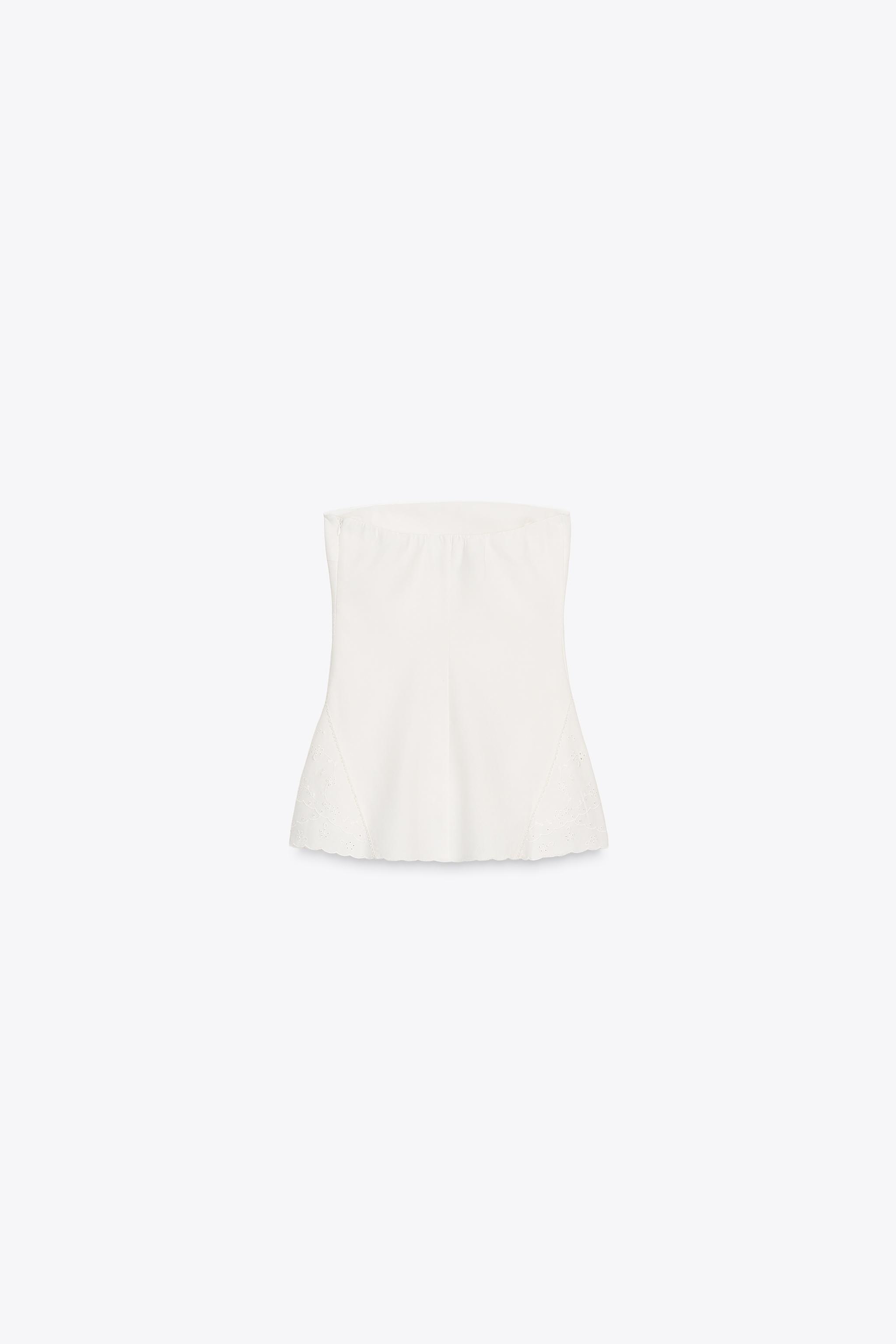 刺繍入りストラップレストップス - オフホワイト | ZARA Japan