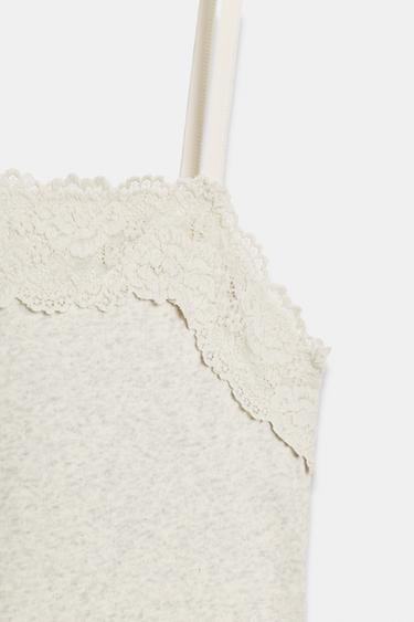 TOP À BRETELLES EN DENTELLE - Gris clair de Zara - Image 6
