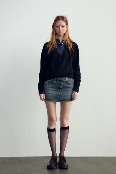 Zara TRF DENIM MINI SKIRT - Navy blue - Image 0