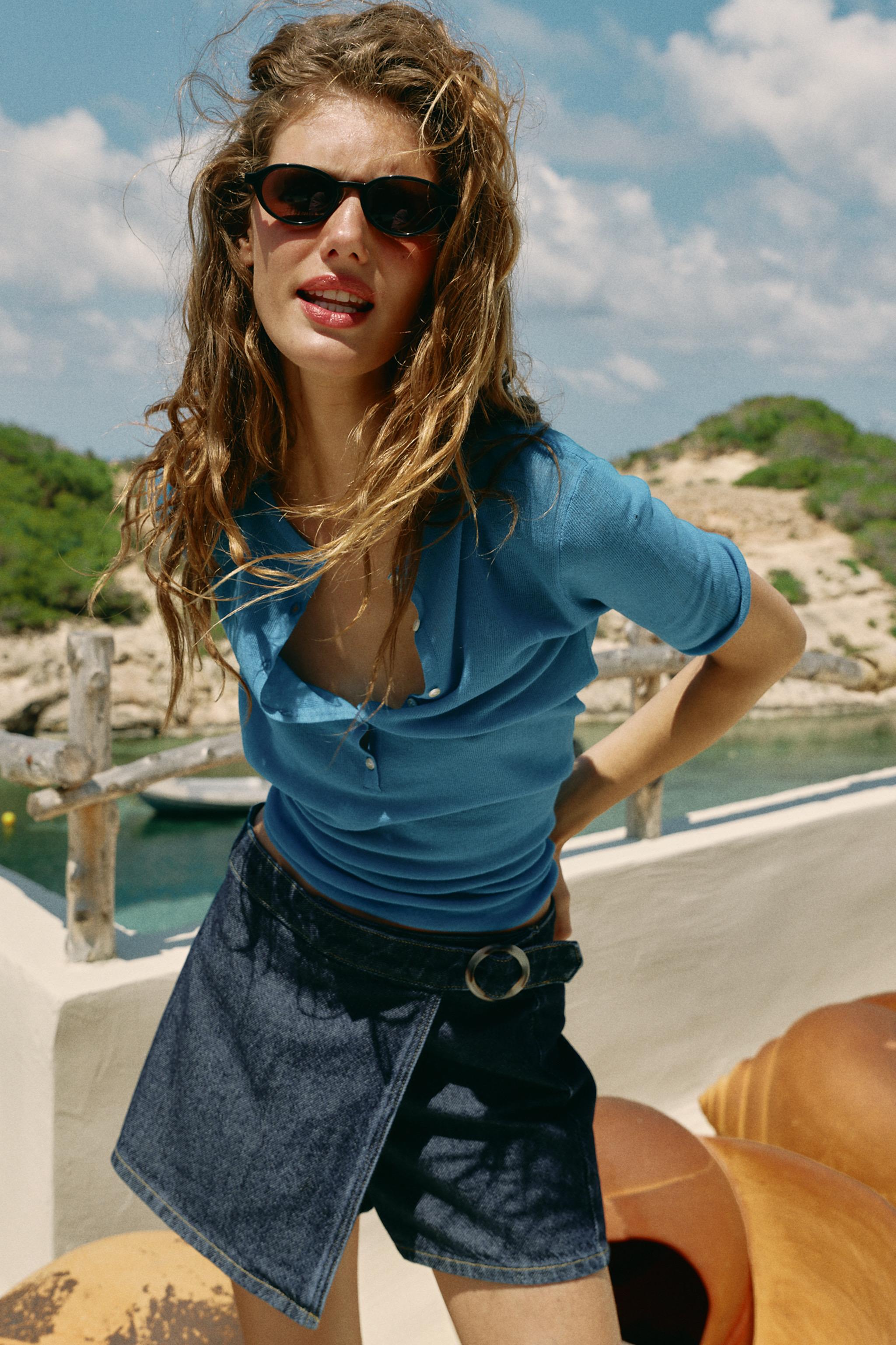 Женские юбки Zara Z1975 WRAP DENIM SKORT WITH BUCKLE — фото 9