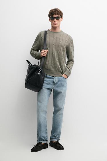 Zara Linen cable-knit sweater - Light khaki - Image 0