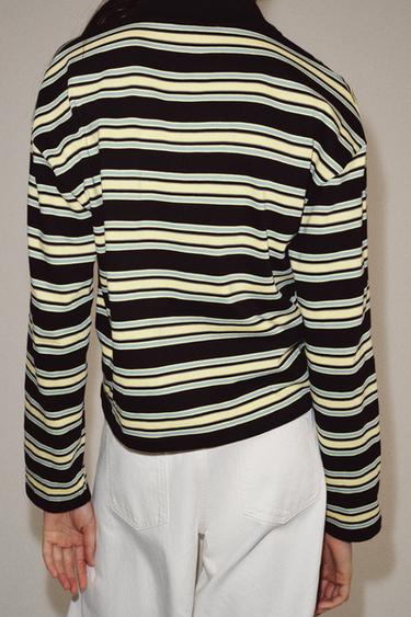 STRIPED LONG SLEEVE POLO SHIRT - Brown-Blue by Zara - Image 2