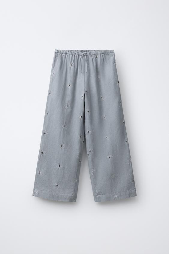 SEQUIN COTTON AND LINEN PANTS - Gray / Blue | ZARA United States