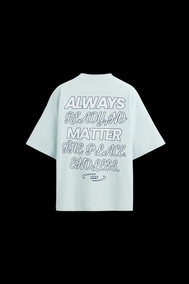 Zara TEXT PRINT T-SHIRT - Sky blue