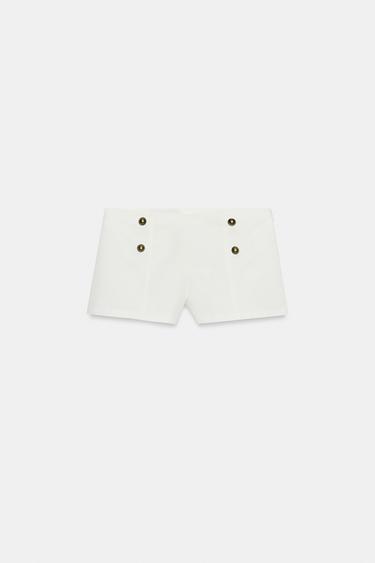 BUTTON MINI SHORTS — Oyster-white 1