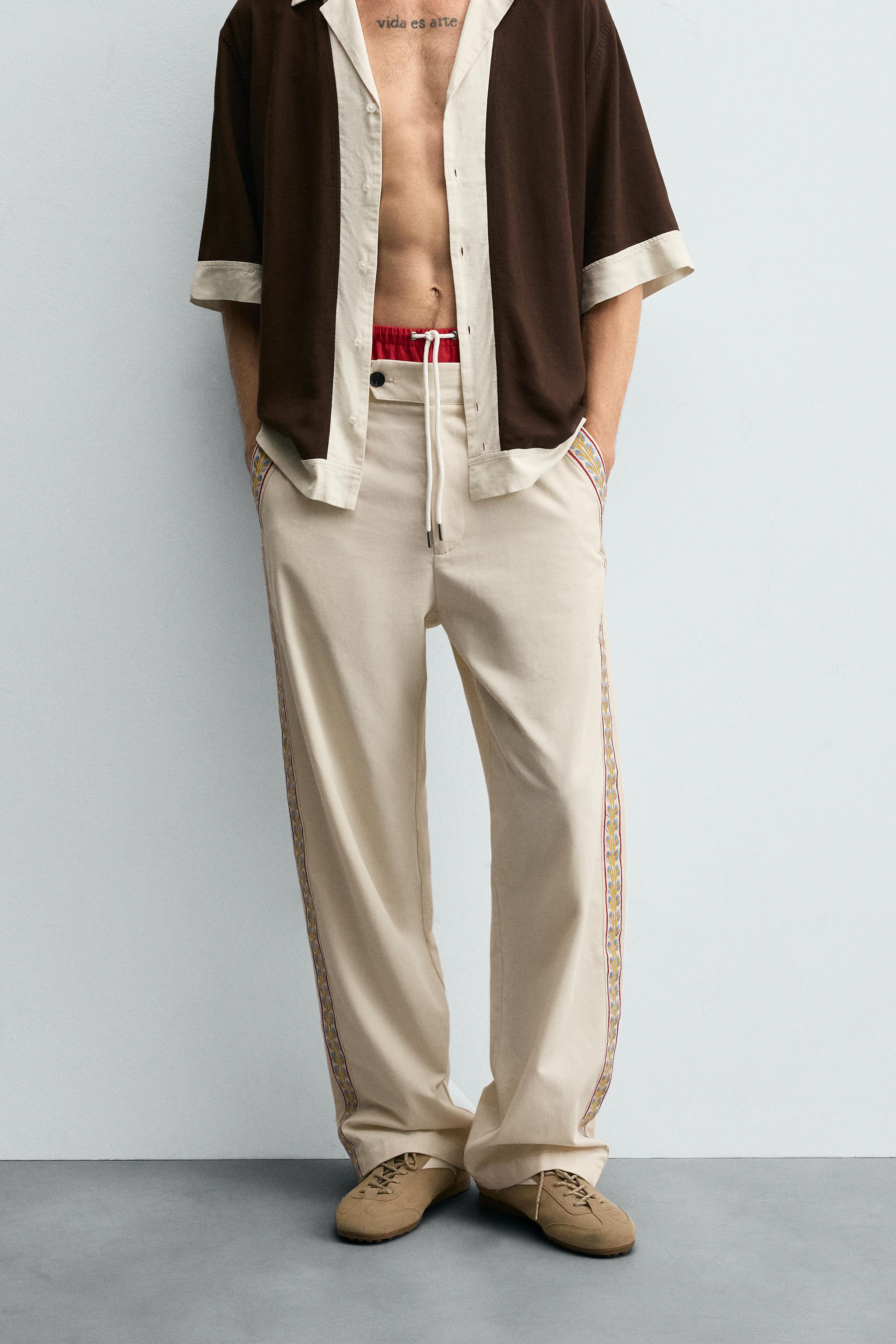 EMBROIDERED BAND PANTS - Ecru | ZARA United States