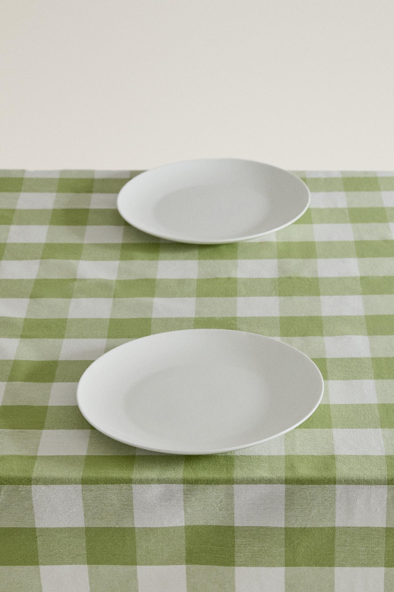 GINGHAM COTTON TABLECLOTH WITH OVERLOCK — Green