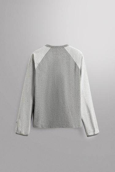 EMBROIDERED LONG SLEEVE COLOUR BLOCK T-SHIRT - Grey marl by Zara - Image 8