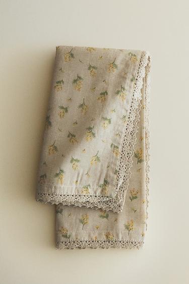 LOT DE SERVIETTES FLEURS SAUVAGES AVEC DENTELLE (LOT DE 2) - Gris taupe de Zara
