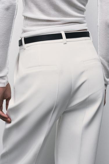 PANTALON DROIT AVEC CEINTURE - Écru de Zara - Image 3