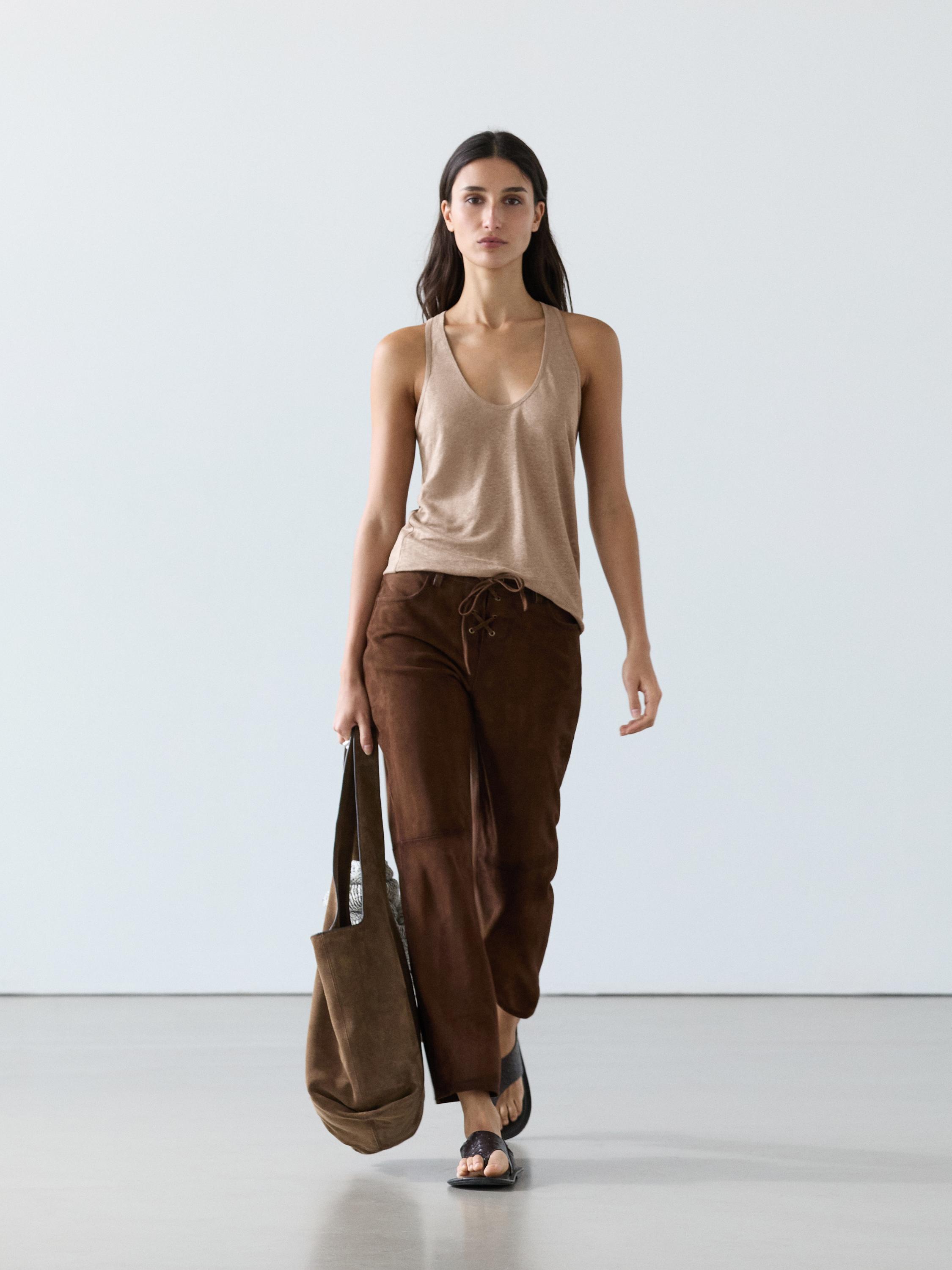100% linen strappy top — Stone