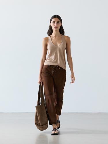 Zara 100% linen strappy top - Stone