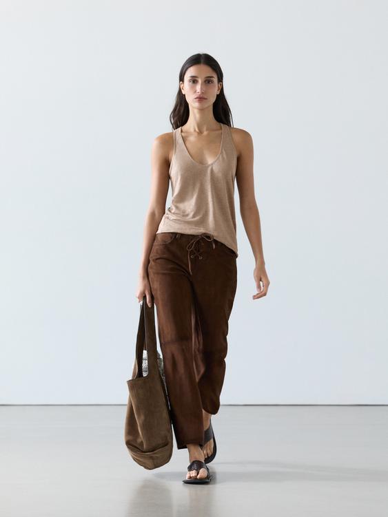 Zara Flowing 100% linen top - Stone - Image 0