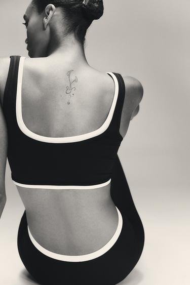 SPORTY DOUBLE EFFECT CROP TOP - Black / White by Zara - Image 2