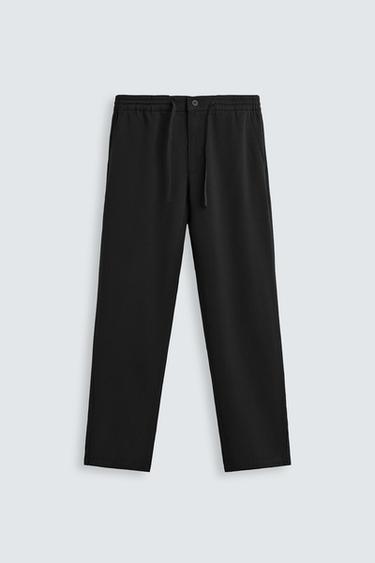 Zara REGULAR FIT LYOCELL - VISCOSE PANTS - Black