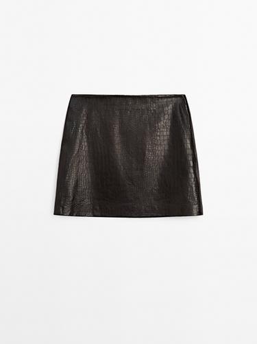 Zara Mock croc nappa leather mini skirt - Brown - Image 0