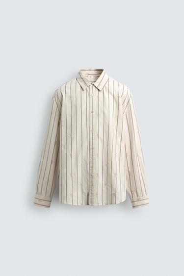 STRIPED SHIRT WITH FLORAL EMBROIDERY - Ecru by Zara