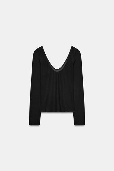 Zara SEMI-SHEER LONG SLEEVE TOP - Black