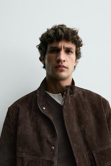 КУРТКА ИЗ КОЖИ СПИЛКА — КОРИЧНЕВЫЙ от Zara