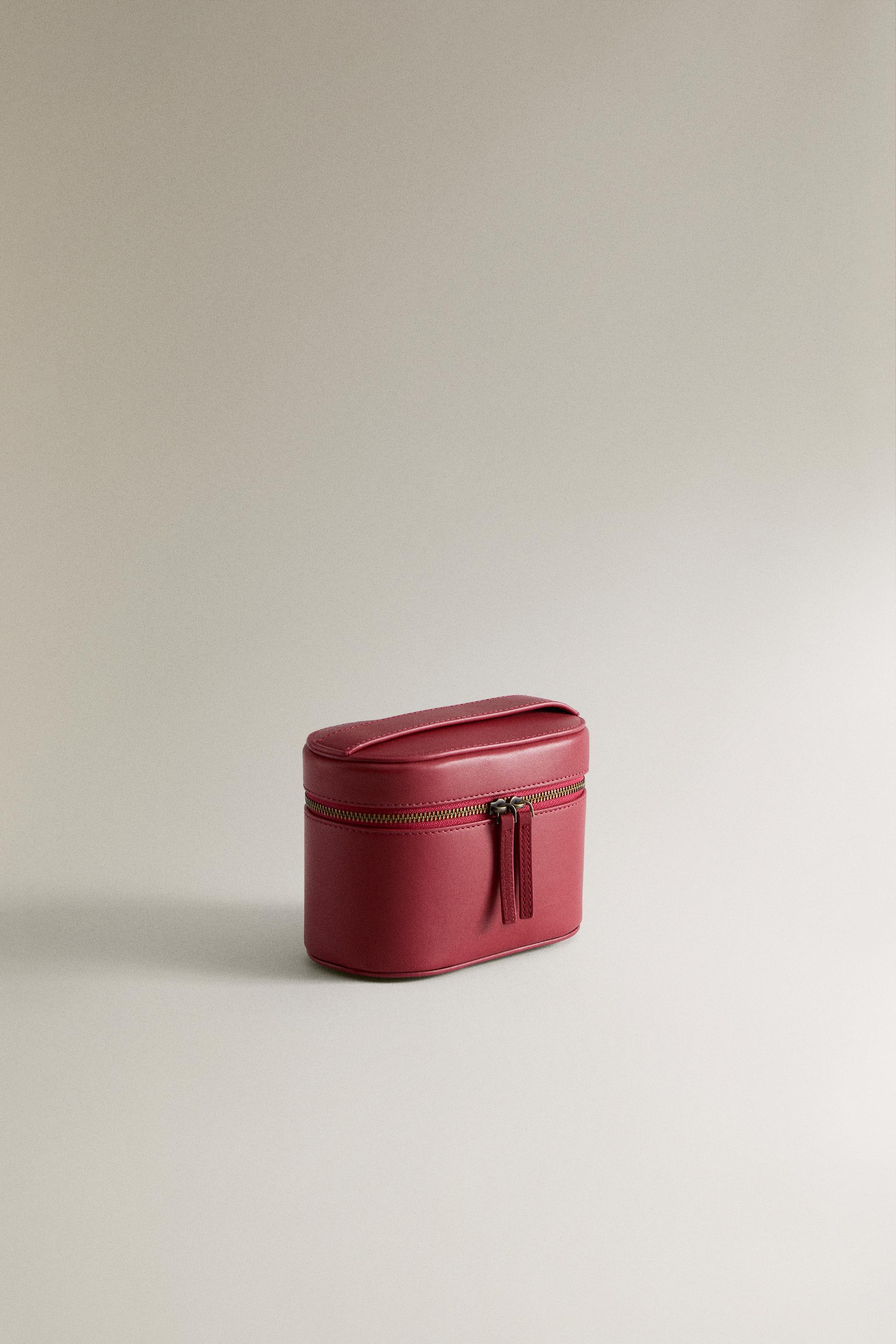 MINI RIGID LEATHER MAKEUP BAG — Red