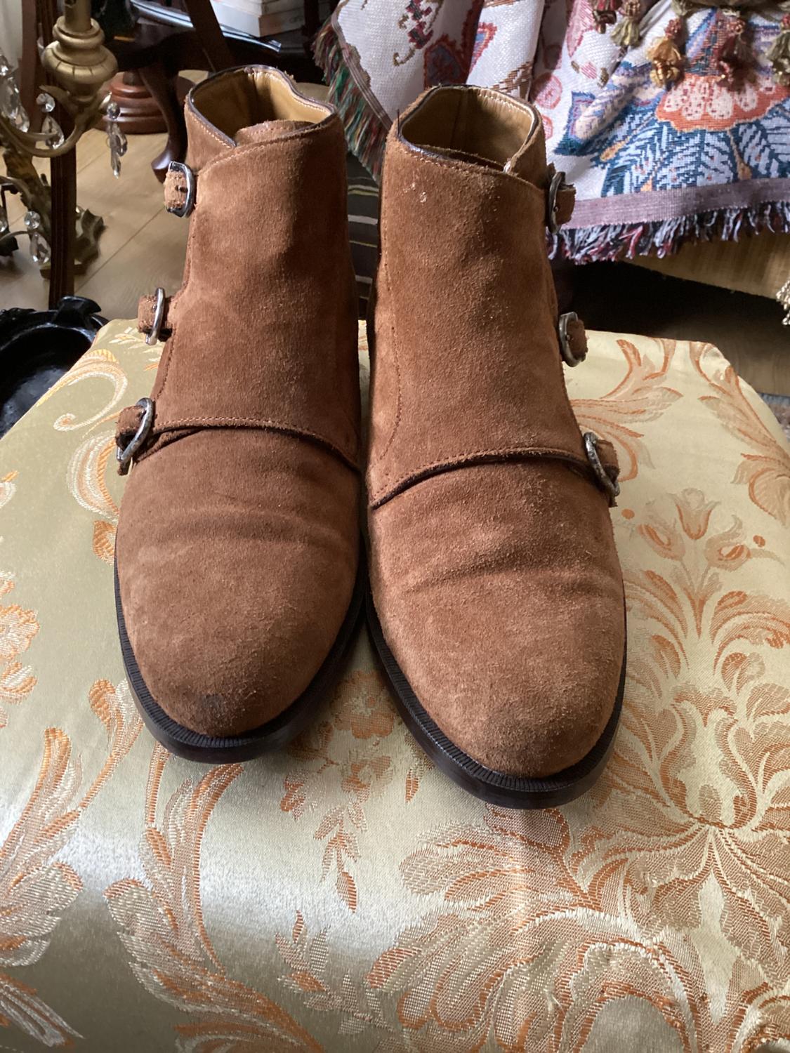 BROWN LEATHER BUCKLED ANKLE BOOTS - Image 2