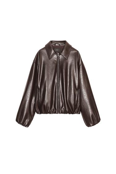 JAQUETA BOMBER EFECTE PELL - Xocolata de Zara