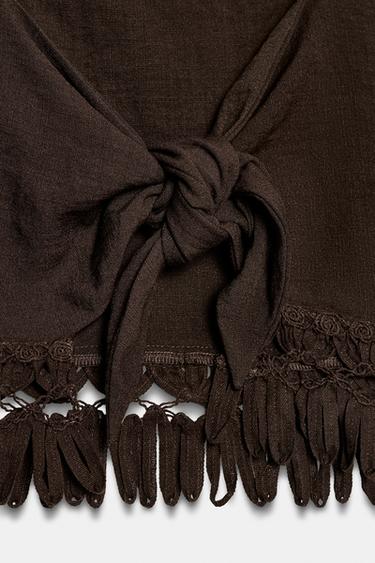 TOP COURT À FRANGES - Marron de Zara - Image 8