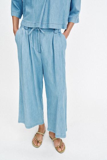 بنطلون كولوت منسدل - أزرق by Zara