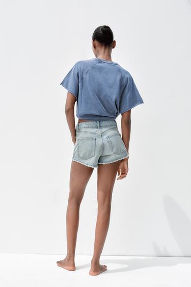 SWEAT EN MOLLETON À EFFET DÉLAVÉ ET INSCRIPTION - Bleu de Zara - Image 3