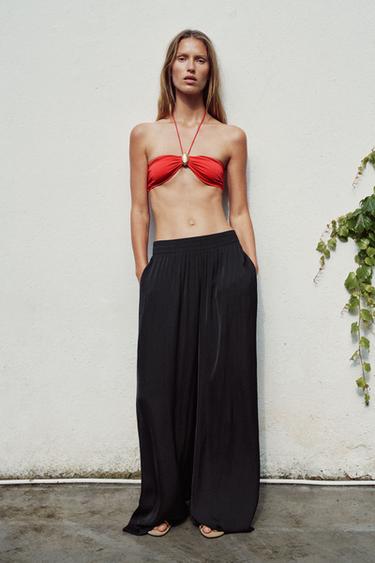 PANTALON FLUIDE LARGE - Noir de Zara