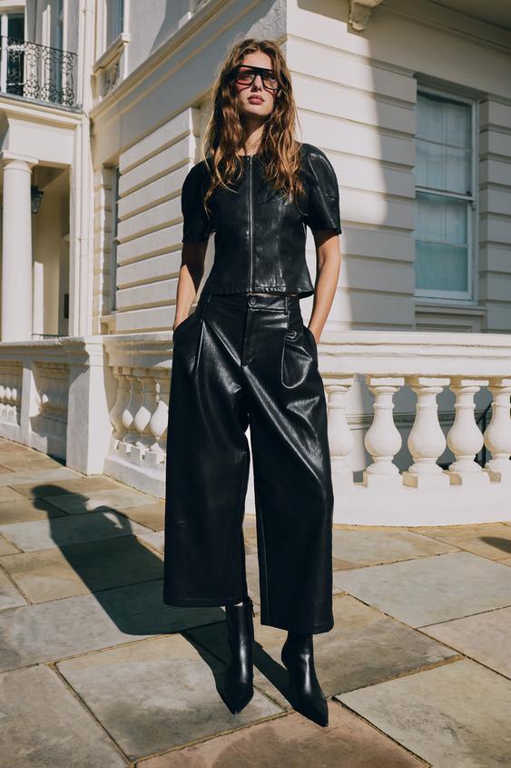 DARTED LEATHER EFFECT CULOTTES - Black by Zara - Image 0