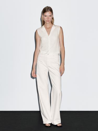 Zara Cropped wool blend knit vest - Ecru