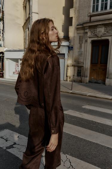 VESTE EFFET DAIM AVEC BAS POINTELLE - Marron de Zara - Image 4